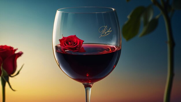 Romantic scene with candles wine and roses