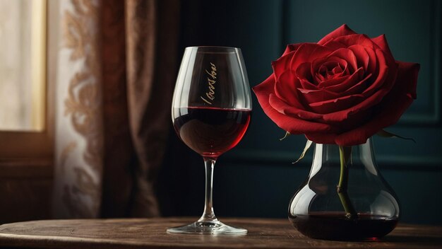 Romantic scene with candles wine and roses