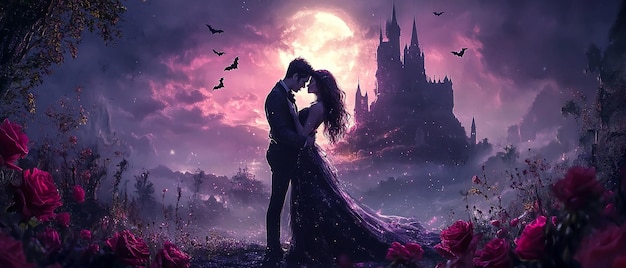 Photo a romantic scene with a castle and a castle in the background