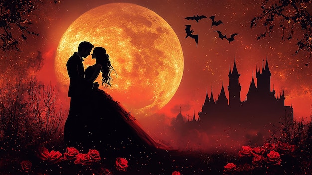 Photo a romantic scene with a couple kissing and a castle in the background