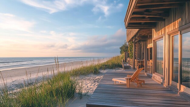 Photo romantic seaside getaway with cozy beachfront cabins