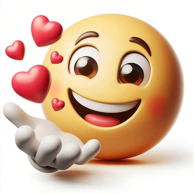 Romantic Smiling Face with Hearts Emoji on White Background