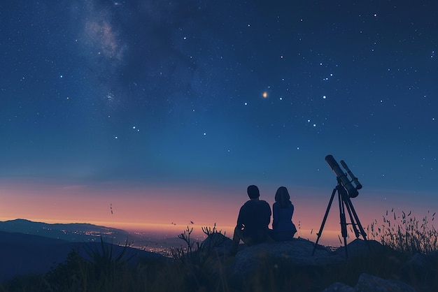 Photo romantic stargazing from hilltop with clear skies