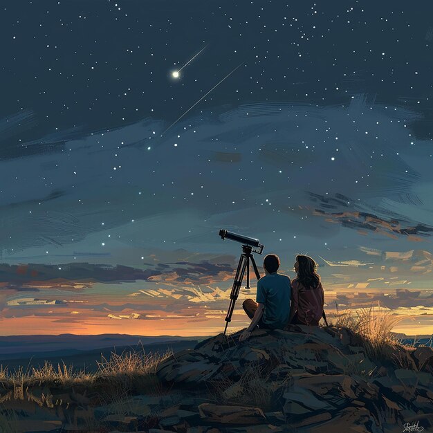 Photo romantic stargazing from hilltop with clear skiesquot