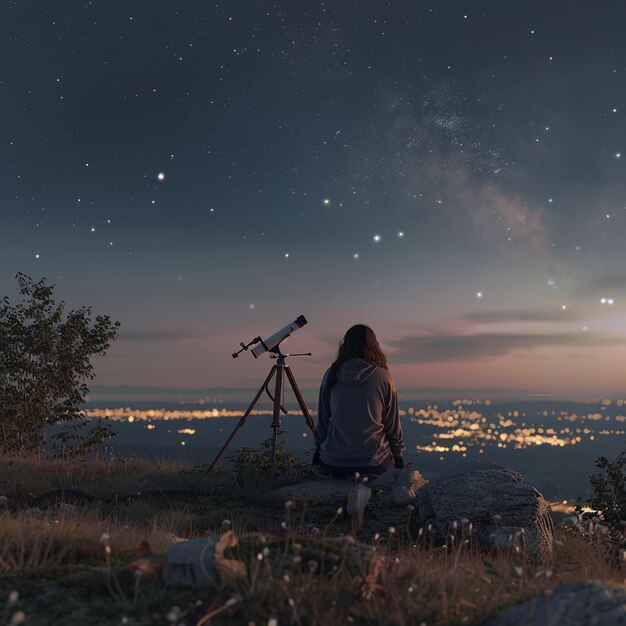 Photo romantic stargazing from hilltop with clear skiesquot