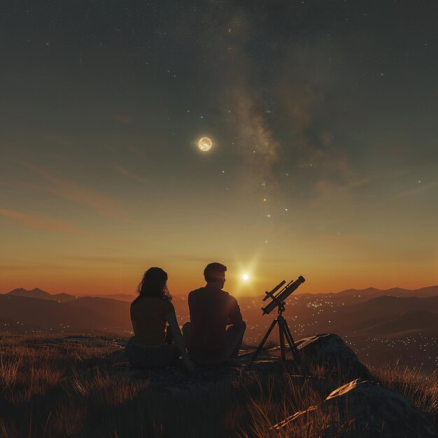 Photo romantic stargazing from hilltop with clear skiesquot