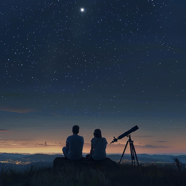 Photo romantic stargazing from hilltop with clear skiesquot