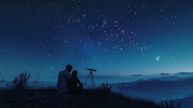 Photo romantic stargazing from hilltop with clear skiesquot