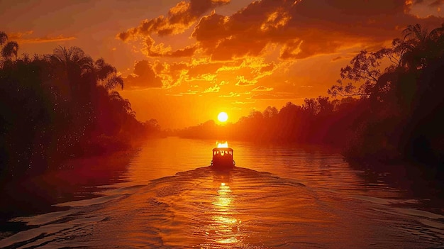 A Romantic Sunset Cruise Along Meandering Background