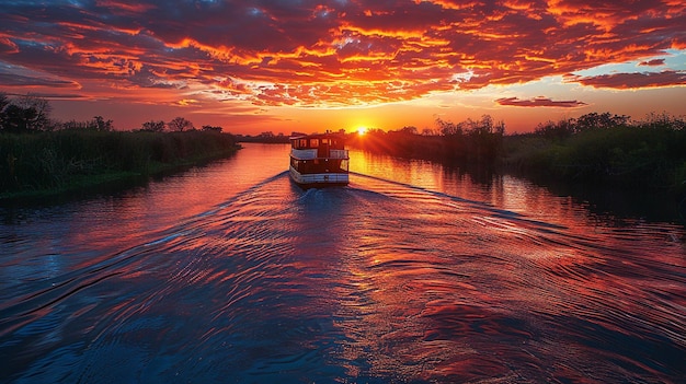 A Romantic Sunset Cruise Along Meandering Background