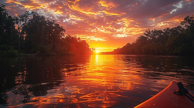 A Romantic Sunset Cruise Along Meandering Wallpaper