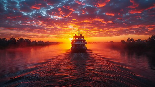 A Romantic Sunset Cruise Along Meandering Wallpaper