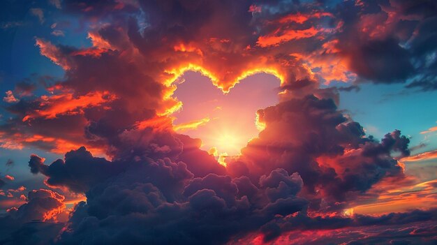 Romantic Sunset with HeartShaped Clouds