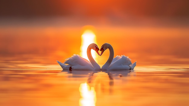 Photo romantic swan during valentines day