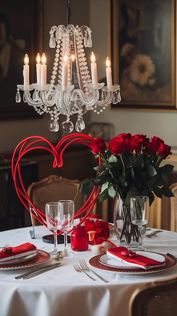 Romantic table setting for Valentines day