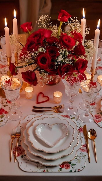 Romantic table setting for Valentines day