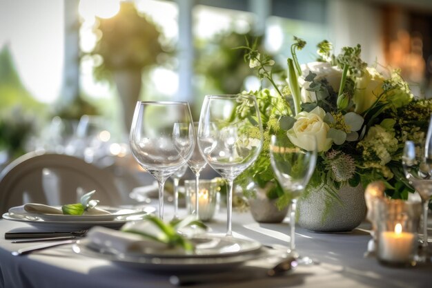 Romantic table setting with candles and flowers