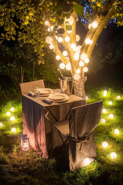 Romantic table for two for perfect date in the evening