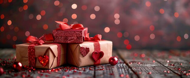 Photo romantic valentines day gifts with bokeh background