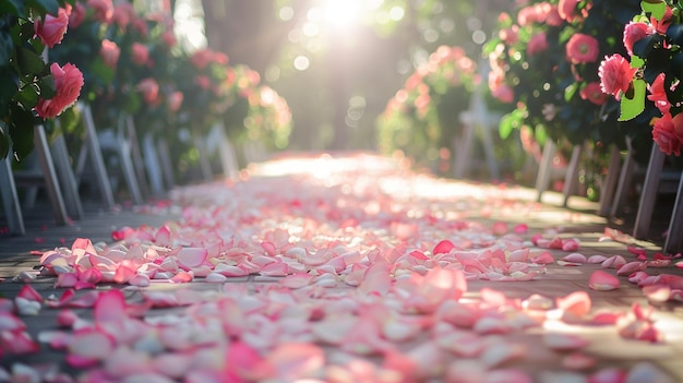 Photo romantic wedding aisle petal pathway enchanting scene