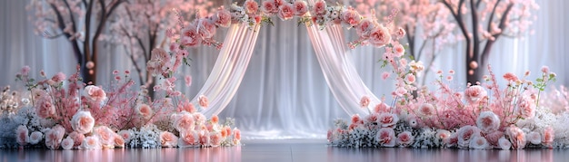 Romantic Wedding Ceremony Arch with Glossy Backdrop High Resolution Image Capturing the Perfect Se