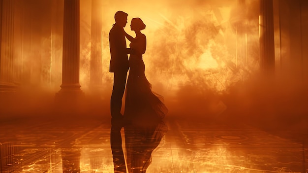 Romantic Wedding Couple First Dance on Glossy Backdrop HighRes Image Capturing Elegance and Romanc