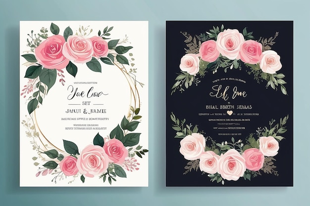 Photo romantic wedding invitation set rose flower template