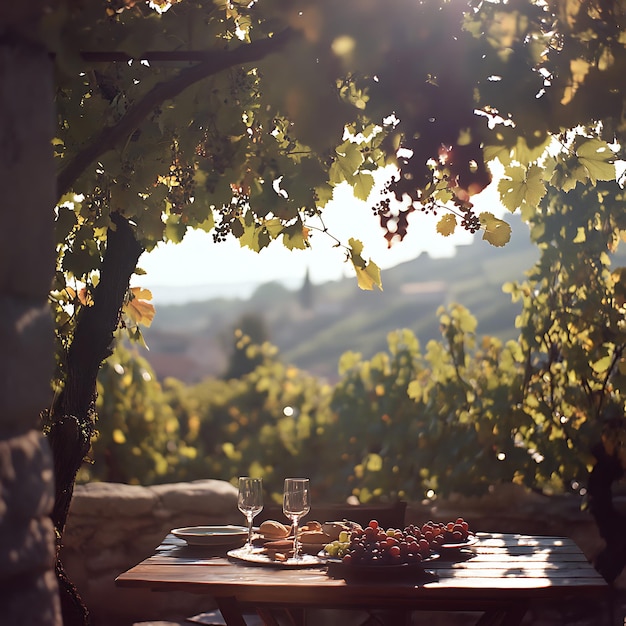 Photo a romantic wine and cheese picnic under a grapevine