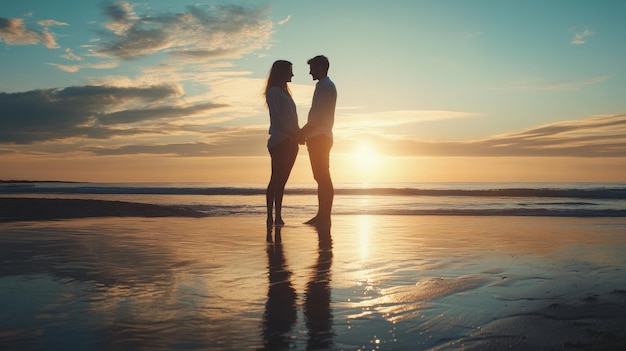 Romantic Young Couple Embracing on the Beach During a Breathtaking Sunset for Perfect Relationship Moments