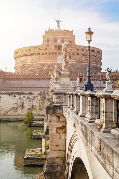 Rome Castel Saint Angel and bridge over Tiber river Rome Italy landmark