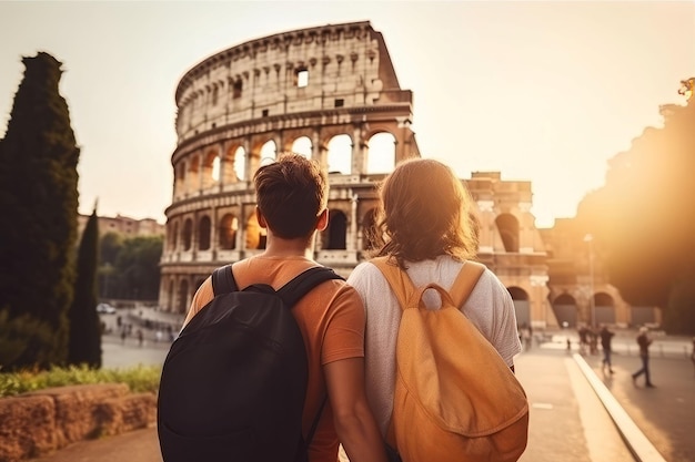 Rome colosseum couple Europe man Generate Ai