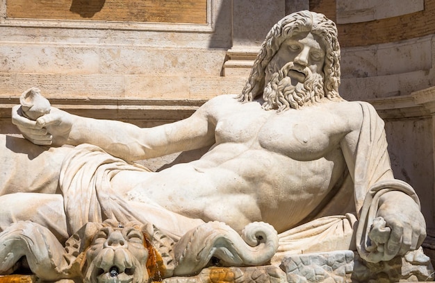 ROME, ITALY - CIRCA AUGUST 2020: famous Greek sculpture of Ocean god, named Marforio. Classic mythology in art.