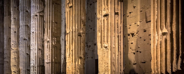 Rome Italy Detail of illuminated column architecture of Pantheon by night