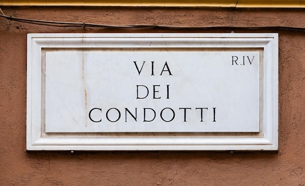 Rome Italy Street plate of the famous Condotti Road Via dei Condotti center of the Roman luxury shopping