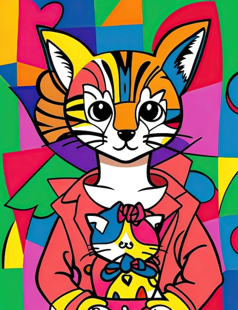 Romero Brito style art with cats