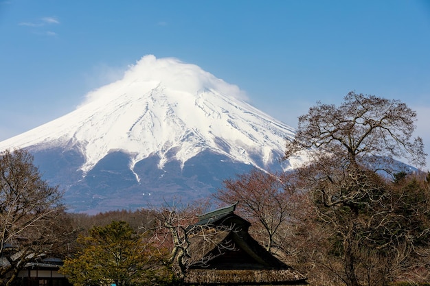 Roof house Oshino Hakkai clear water village Famous destination and fuji background