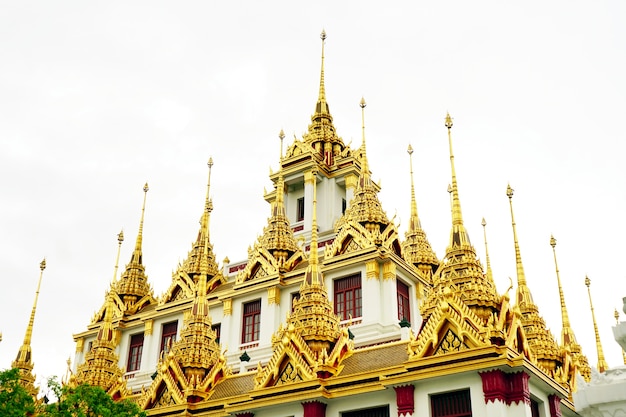 Roof of Loha Prasat or metal castle in Wat Ratchanatdaram temple (Bangkok, Thailand).