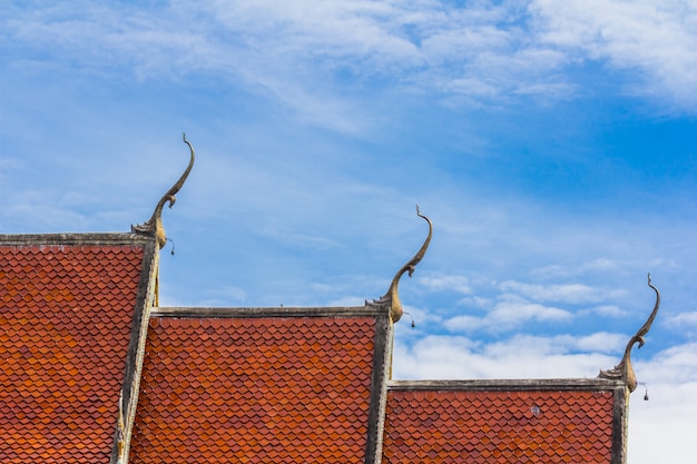 The roof of the temple against the sky