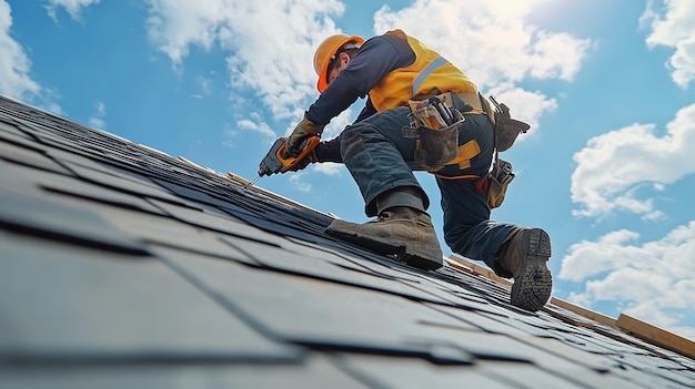 Roof Worker Building Wooden House Structure