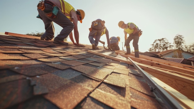 Roofers Standing on New Home Roof