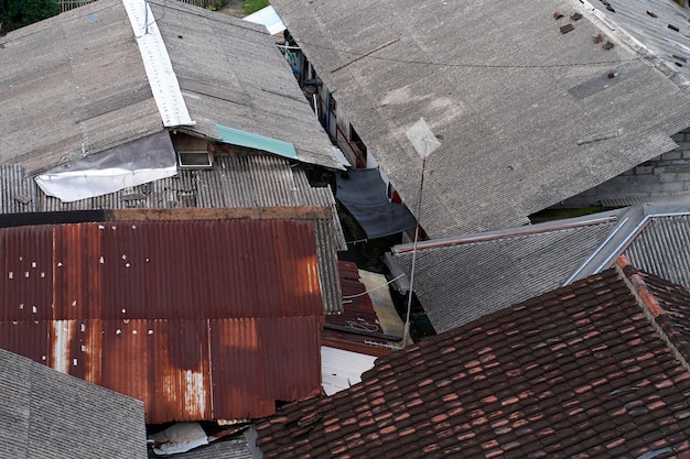 Roofs of private houses made of slate and shingles