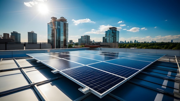 A rooftop adorned with solar panels basking in the sun039s radiant energy