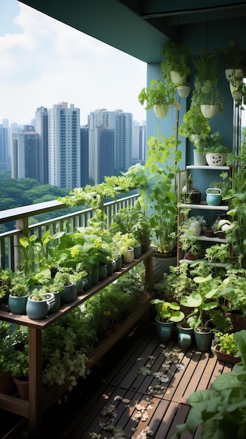 A rooftop garden with fruits and vegetables growing