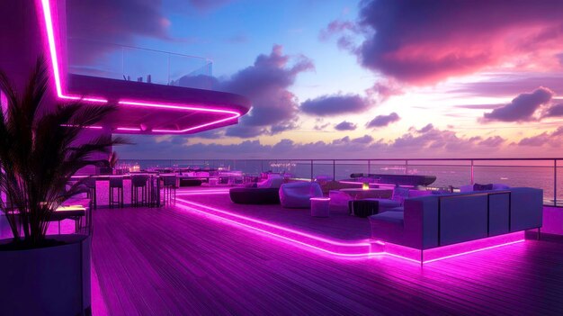 Photo rooftop lounge with a sunset view