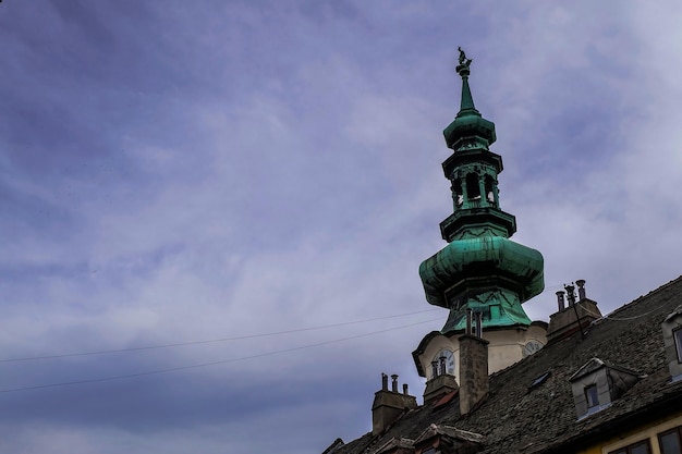 Rooftop of Michaels gate clock tower in Bratislava