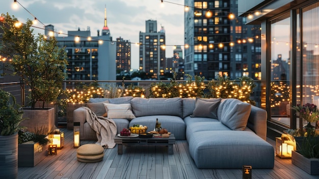 Rooftop Terrace with City Lights