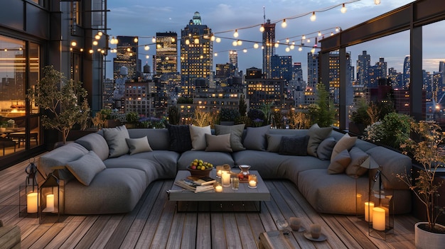 Rooftop Terrace with City Lights