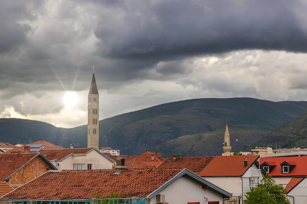 Rooftop view in famous town Mostar, Bosnia and Herzegovina