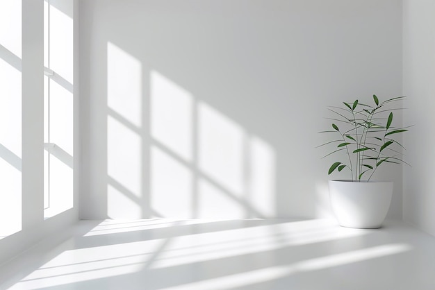 Room empty interior with potted plants daylight and copy space on white wall mock up 3D rendering