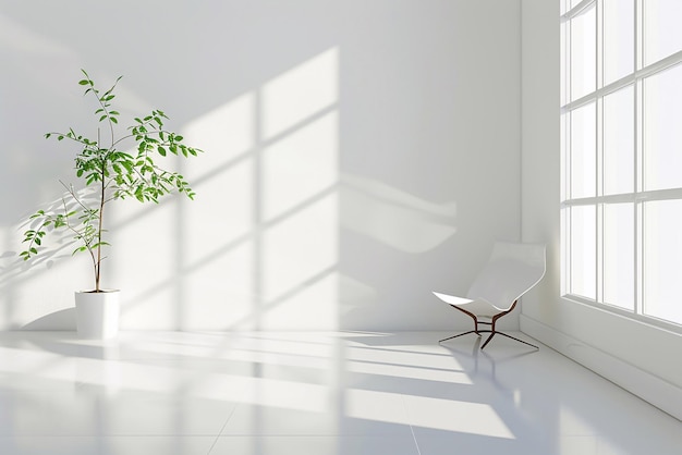 Room empty interior with potted plants daylight and copy space on white wall mock up 3D rendering